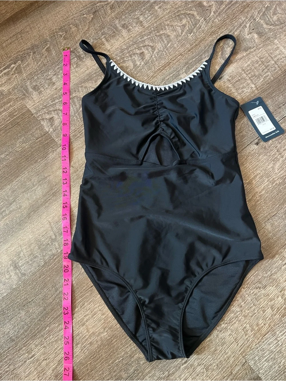 Abercrombie Kids Girls' Cinched Cutout Round Neck One-Piece Swimsuit-Size 15/16